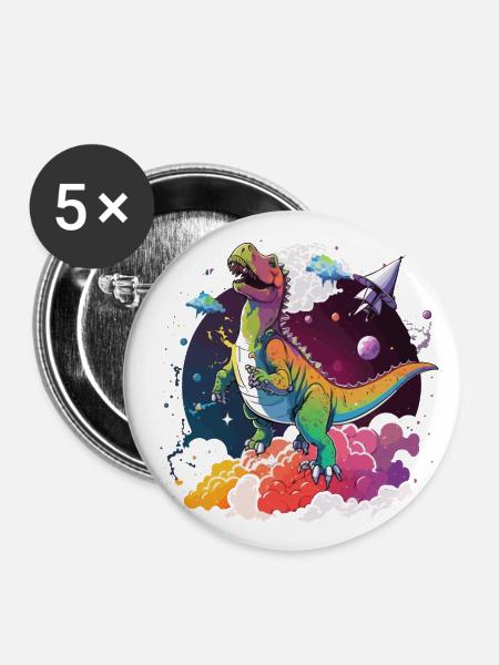 Interstellarer Dino - Buttons groß 56 mm (5er Pack) - Weiß