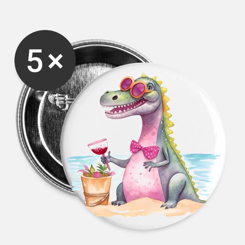 Ginoraurus Beach - Buttons large 2.2''/56 mm (5-pack) - white