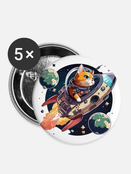 Kosmische Katze - Buttons groß 56 mm (5er Pack) - Weiß
