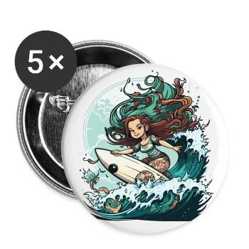 Surfende Sirene - Buttons groß 56 mm (5er Pack) - Weiß - Vorne