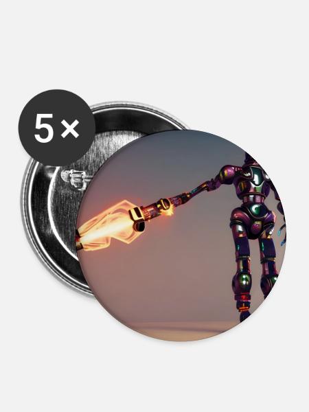 Humanoider Roboter - Buttons groß 56 mm (5er Pack) - Weiß