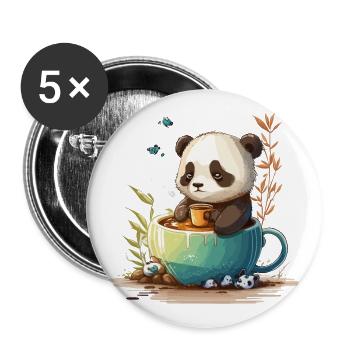 Panda Tea Time - Buttons groß 56 mm (5er Pack) - Weiß - Vorne