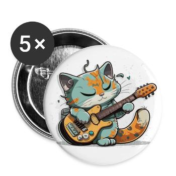 Chat guitare - Lot de 5 grands badges (56 mm) - blanc - Devant