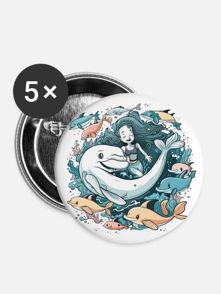 Meerjungfrauen-Abenteuer - Buttons groß 56 mm (5er Pack) - Weiß