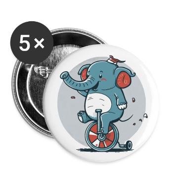 Unicycle Elephant - Buttons large 2.2''/56 mm (5-pack) - white - Front