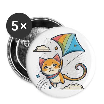 Mit Kitty in den Himmel - Buttons groß 56 mm (5er Pack) - Weiß - Vorne