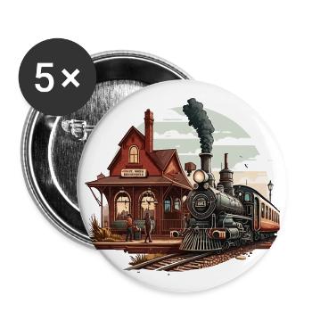 Navigation à la vapeur dans la gare - Lot de 5 grands badges (56 mm) - blanc - Devant