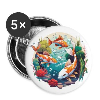 Koi Wonderland - Buttons large 2.2''/56 mm (5-pack) - white - Front