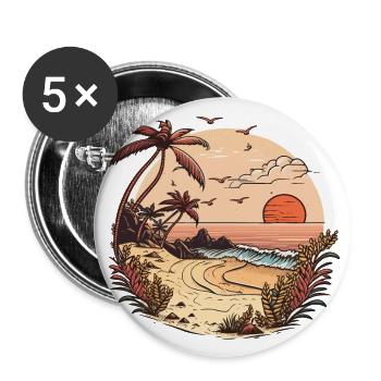 Coucher de soleil sur la plage - Lot de 5 grands badges (56 mm) - blanc - Devant
