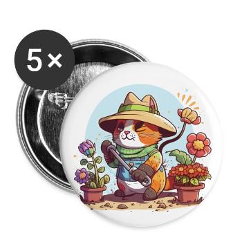 Chat de jardinage - Lot de 5 grands badges (56 mm) - blanc - Devant