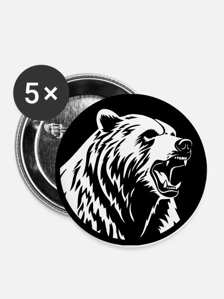 Grizzly Bär - Buttons groß 56 mm (5er Pack) - Weiß