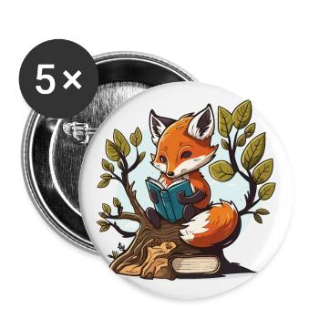 Fleißiger Fuchs - Buttons groß 56 mm (5er Pack) - Weiß - Vorne