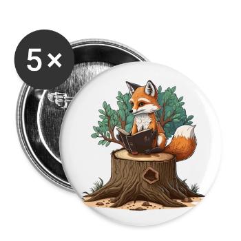 Bookish Fox - Buttons large 2.2''/56 mm (5-pack) - white - Front