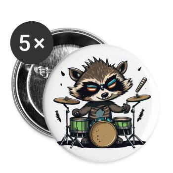 Schaukelnder Waschbär - Buttons groß 56 mm (5er Pack) - Weiß - Vorne