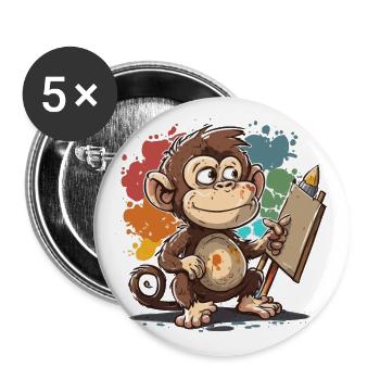 Monkey Artist - Buttons large 2.2''/56 mm (5-pack) - white - Front