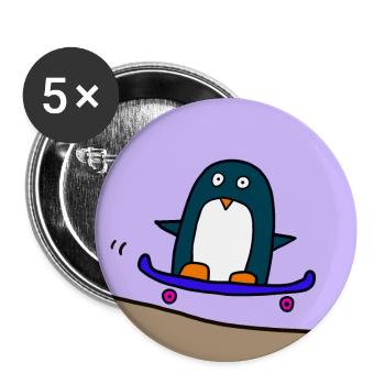 Pinguin fährt skateboard - Buttons groß 56 mm (5er Pack) - Weiß - Vorne