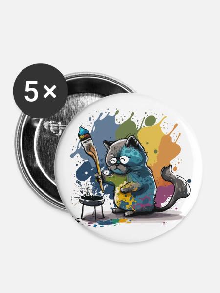 Katzenartige Kunstfertigkeit - Buttons groß 56 mm (5er Pack) - Weiß
