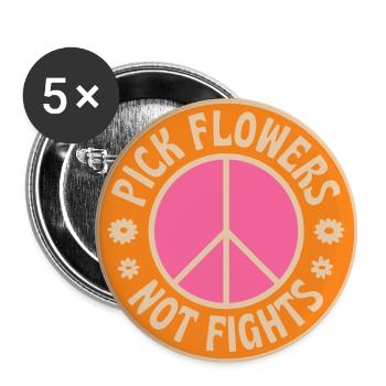 PICK FLOWERS NOT FIGHTS - Buttons groß 56 mm (5er Pack) - Weiß - Vorne