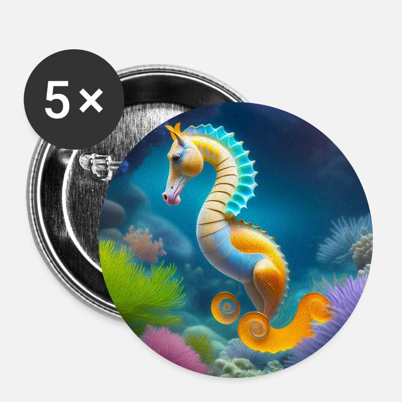 Hippocampe - Lot de 5 grands badges (56 mm) - blanc