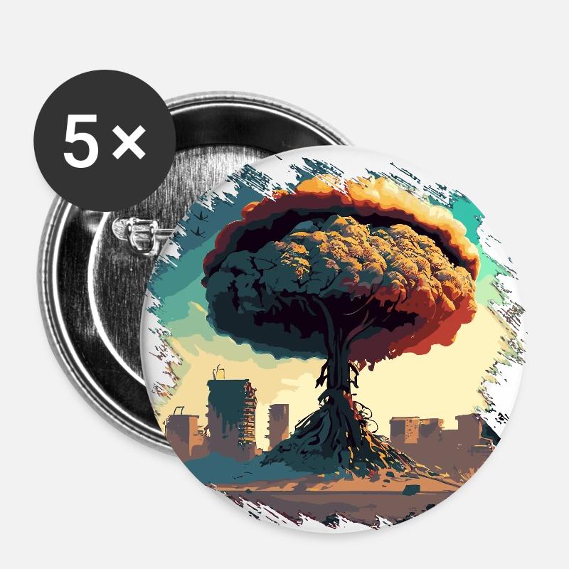 Post Apocalypse Arbre - Lot de 5 grands badges (56 mm) - blanc