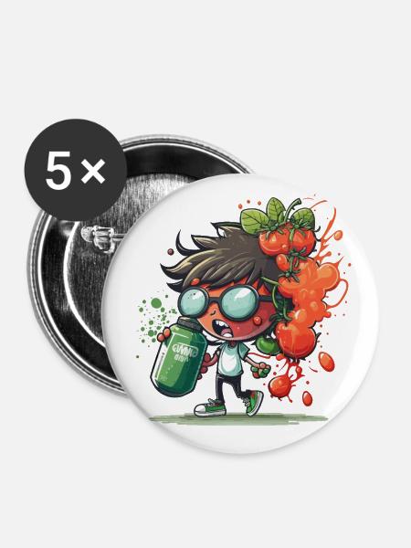 Tomaten-Melodien - Buttons groß 56 mm (5er Pack) - Weiß