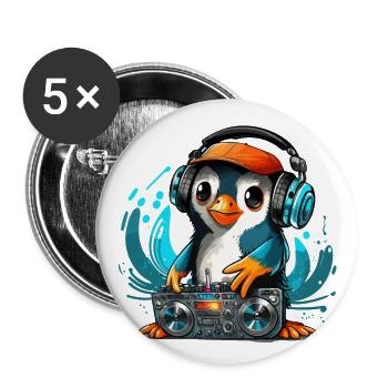 Pinguin-Party - Buttons groß 56 mm (5er Pack) - Weiß - Vorne