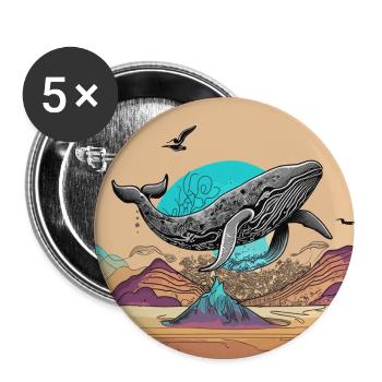 Psychedelic Desert with Flying Whale - Buttons large 2.2''/56 mm (5-pack) - white - Front
