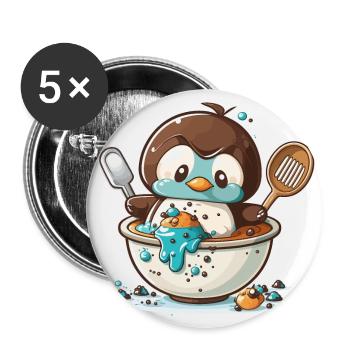 Pinguin-Gebäck - Buttons groß 56 mm (5er Pack) - Weiß - Vorne