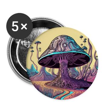 Psychedelic Mushroom Tree Valley - Buttons large 2.2''/56 mm (5-pack) - white - Front