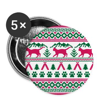 Weihnachtskatze Hässlicher Weihnachtspullover Geschenk - Buttons groß 56 mm (5er Pack) - Weiß - Vorne