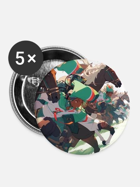 Pferderennen - Episch - Buttons groß 56 mm (5er Pack) - Weiß