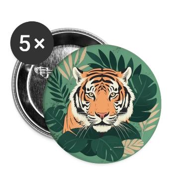 Tropical Tiger Animal Lover - Buttons large 2.2''/56 mm (5-pack) - white - Front
