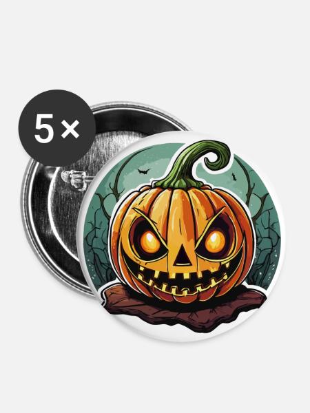 Finsterer Jack o' Lantern Kürbis - Buttons groß 56 mm (5er Pack) - Weiß