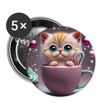 cat in a cup - Buttons large 2.2''/56 mm (5-pack) - white - Front