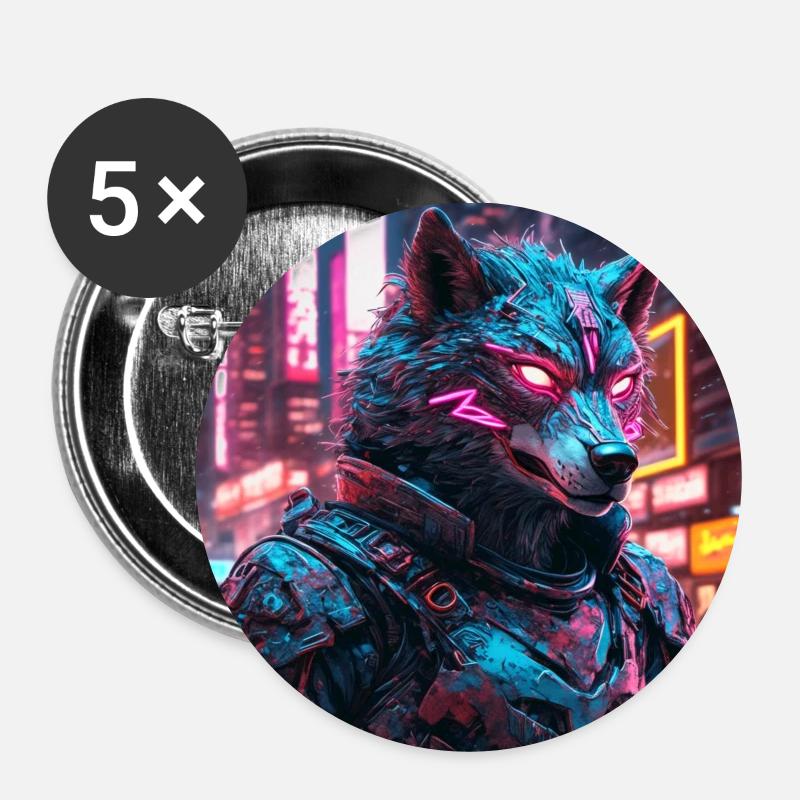 Cyberpunk Wolf - Buttons large 2.2''/56 mm (5-pack) - white