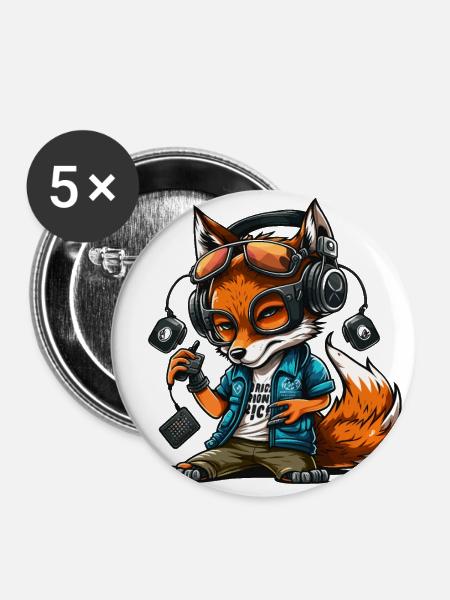 Foxy Beats - Buttons groß 56 mm (5er Pack) - Weiß