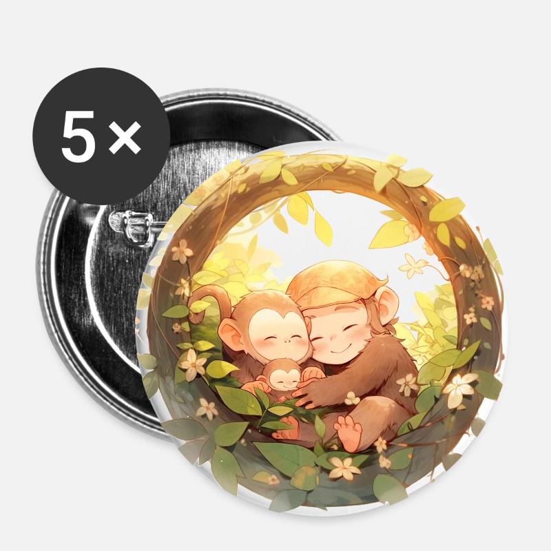 The cute Monkey Family - Buttons large 2.2''/56 mm (5-pack) - white