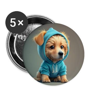 Hund mit blauer Kapuze - Buttons groß 56 mm (5er Pack) - Weiß - Vorne