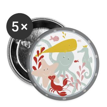 Bullauge / Unterwasser / Meer / Wal / Seepferd - Buttons groß 56 mm (5er Pack) - Weiß - Vorne