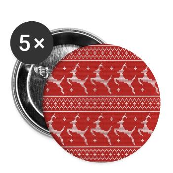 Red Ugly Sweater Christmas Flying Reindeer - Buttons large 2.2''/56 mm (5-pack) - white - Front