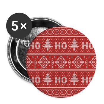 HO HO HO Red Ugly Sweater Christmas FlyingReindeer - Buttons large 2.2''/56 mm (5-pack) - white - Front