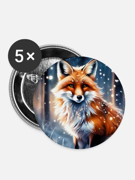 Fuchs im Schnee - Buttons groß 56 mm (5er Pack) - Weiß