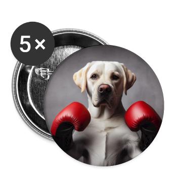 Boxing Labrador - Buttons groß 56 mm (5er Pack) - Weiß - Vorne