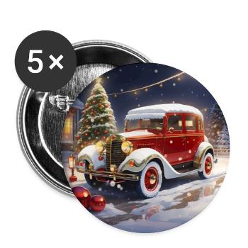 Oldtimer zu Weihnachten - Buttons groß 56 mm (5er Pack) - Weiß - Vorne