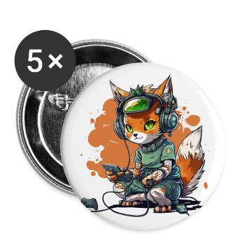 Cat Gaming Headquarters - Buttons large 2.2''/56 mm (5-pack) - white - Front