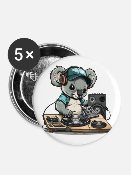 Koala-Beats - Buttons groß 56 mm (5er Pack) - Weiß