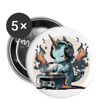 Smokin Einhorn DJ - Buttons groß 56 mm (5er Pack) - Weiß - Vorne