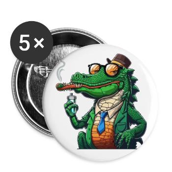 Krokodil - Buttons groß 56 mm (5er Pack) - Weiß - Vorne