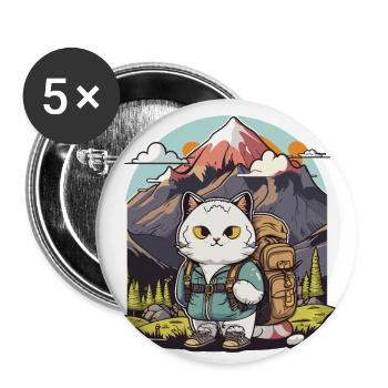Le randonneur félin - Lot de 5 grands badges (56 mm) - blanc - Devant