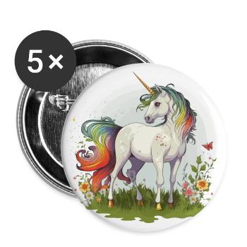 Regenbogen-Einhorn - Buttons groß 56 mm (5er Pack) - Weiß - Vorne